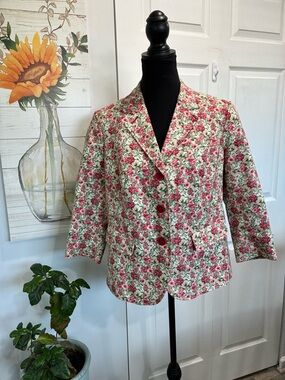 Talbots Floral Pink and Green Cotton Blazer